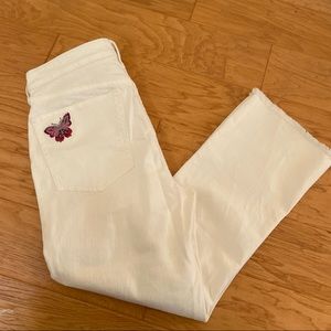 Johnny Was the Cropped Baby Boot Jeans White Butterfly Embroidery Size 32
